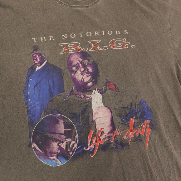 Biggie Notorious BIG Rap Short Sleeve Crew Neck Shirt Mens Size Large L Gray - Picture 4 of 10